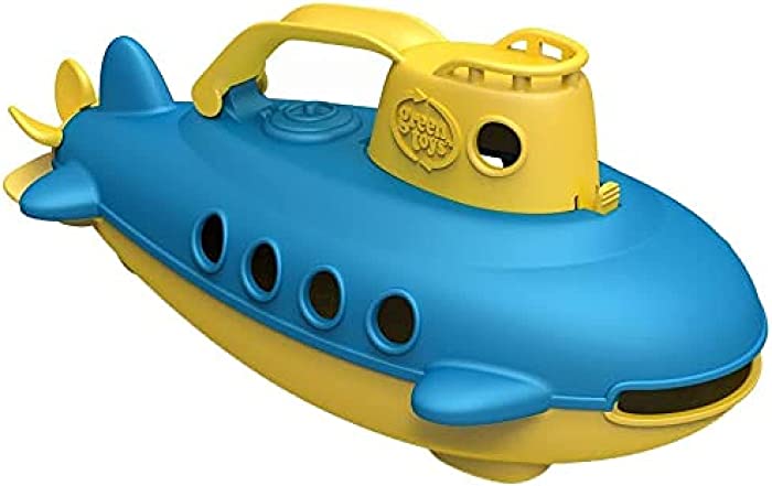 Green Toys Submarine in Yellow & blue - BPA Free, Phthalate Free, Bath Toy with Spinning Rear Propeller. Safe Toys for Toddlers, Babies
