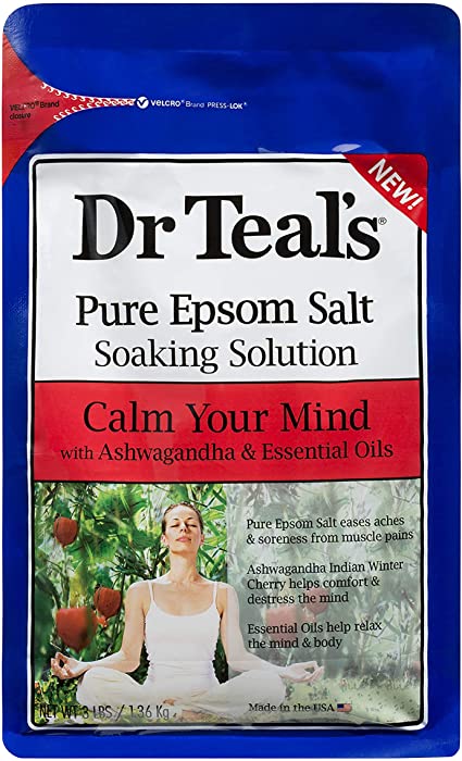 Teal's Pure Epsom Salt Soak, Calm Your Mind Ashwagandha, 3 Lbs (Pack of 2)