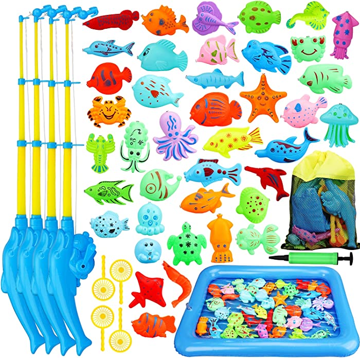 Toy Life Magnetic Fishing Game for kids with 4 Fishing Pole, Pool Fishing Games Fish Bath Toy, Toddlers Pool Toys, Water Toys for Kids Age 3-5, Fishing Toy, Outdoor Fishing Bath Toy for 3 4 5 Toddlers