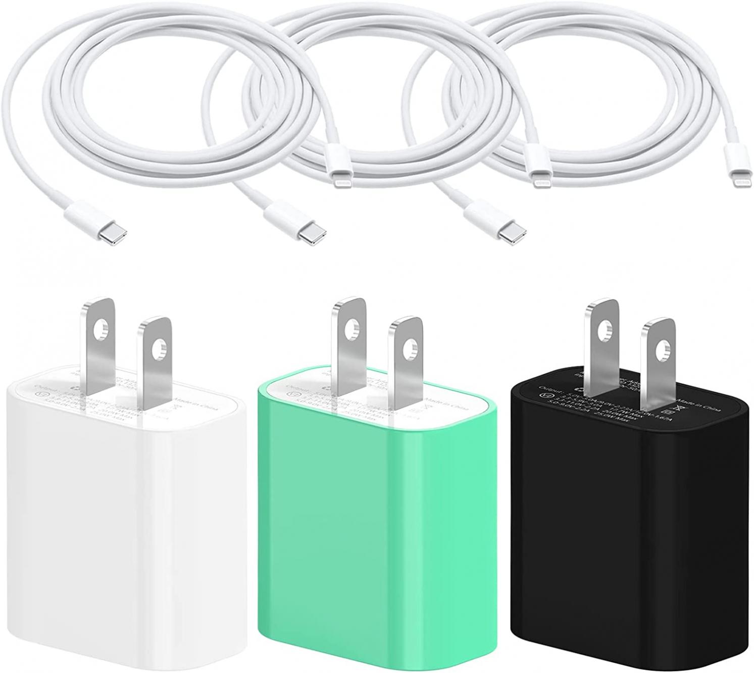 3 Pack [Apple MFi Certified] iPhone Charger 20W PD USB C Wall Fast Charger Adapter with 3 Pack 6FT Type C to Lightning Cable Compatible with iPhone 14/13 Pro/13/12 Mini/12 Pro Max/11 Pro Max/XS Max/XS