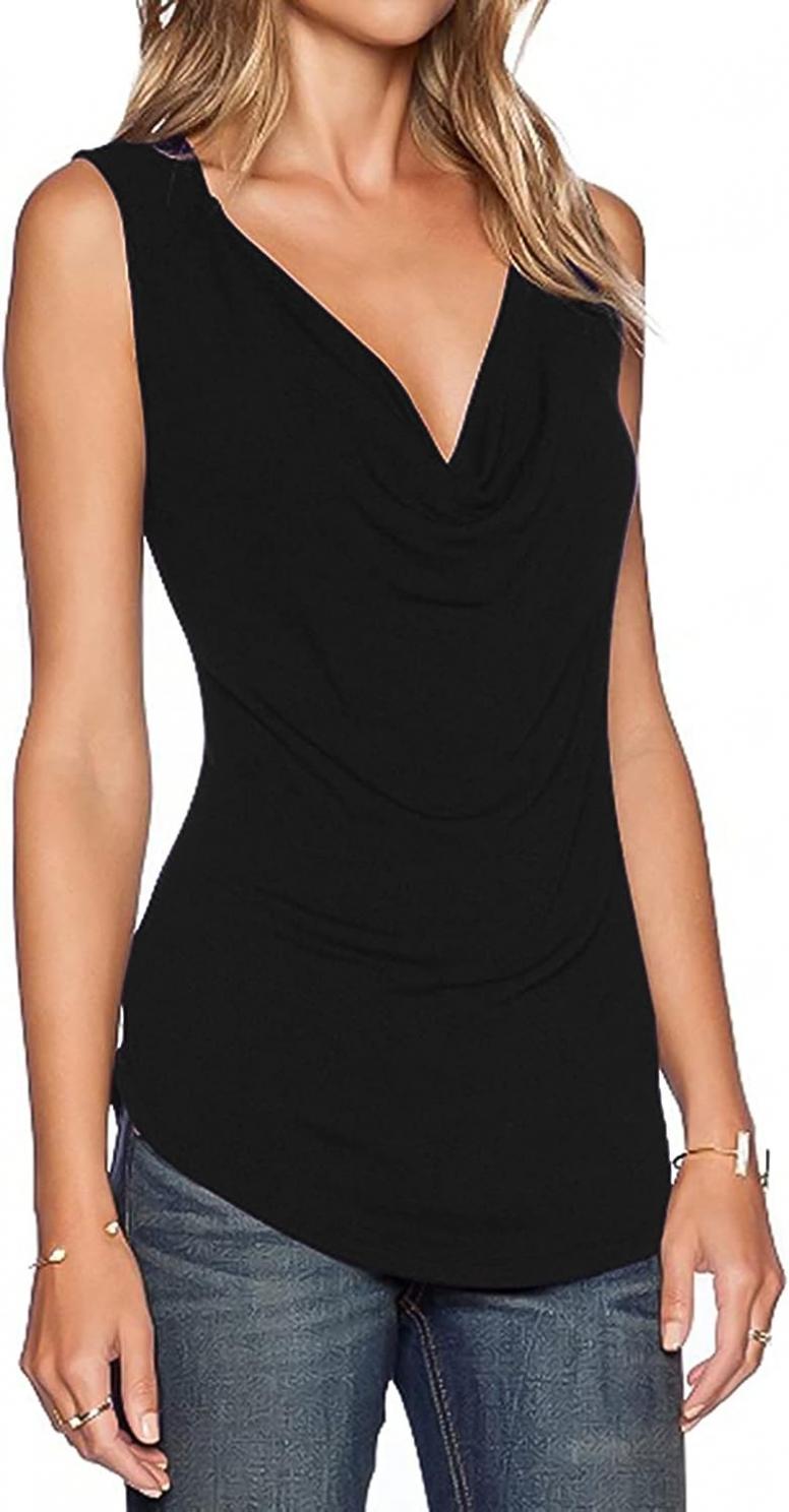 Sarin Mathews Women's V Neck Ruched Sleeveless Sexy Blouse Stretch Tank Tops