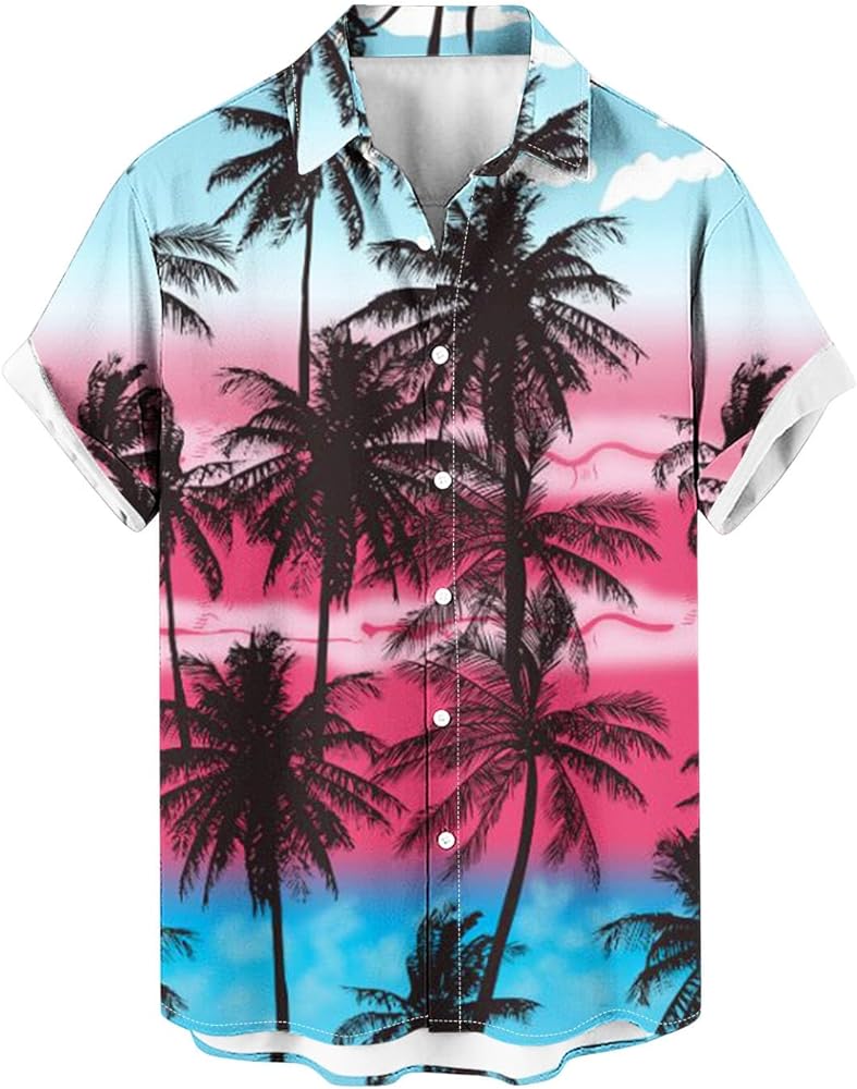 Mens Beach Shirts Summer Short Sleeve Button Down Hawaiian Printing Loose Shirt Tropical Tshirts Fashion Beach Clothes