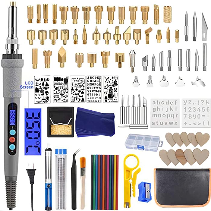 Longan Craft 109Pcs Wood Burning Kit Professional Pyrography Tool Set with Adjustable Temperature Soldering Iron, Creative Tool Set for Embossing Carving Soldering Tips with Carrying Case