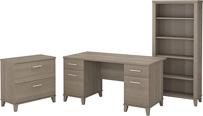Bush Furniture Somerset 60W Office Desk with Lateral File Cabinet and 5 Shelf Bookcase