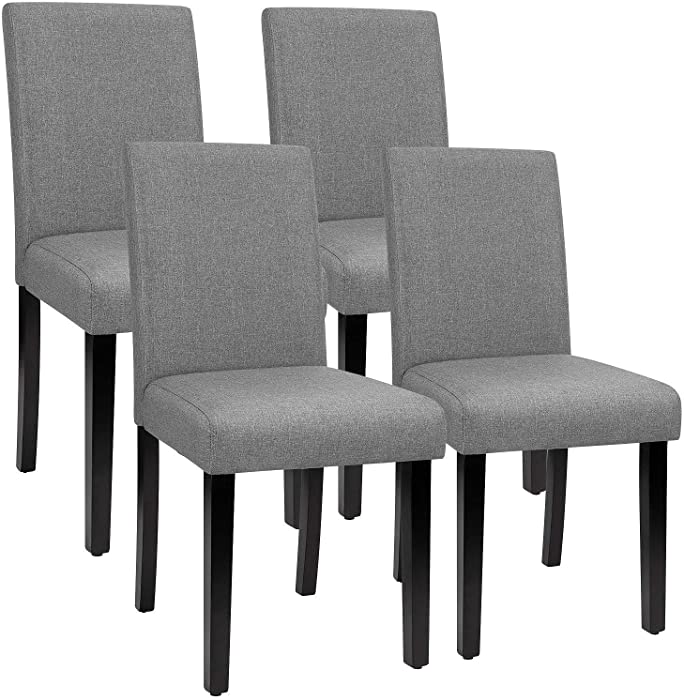 Furmax Dining Chairs Urban Style Fabric Parson Chairs Kitchen Living Room Armless Side Chair with Solid Wood Legs Set of 4 (Gray)