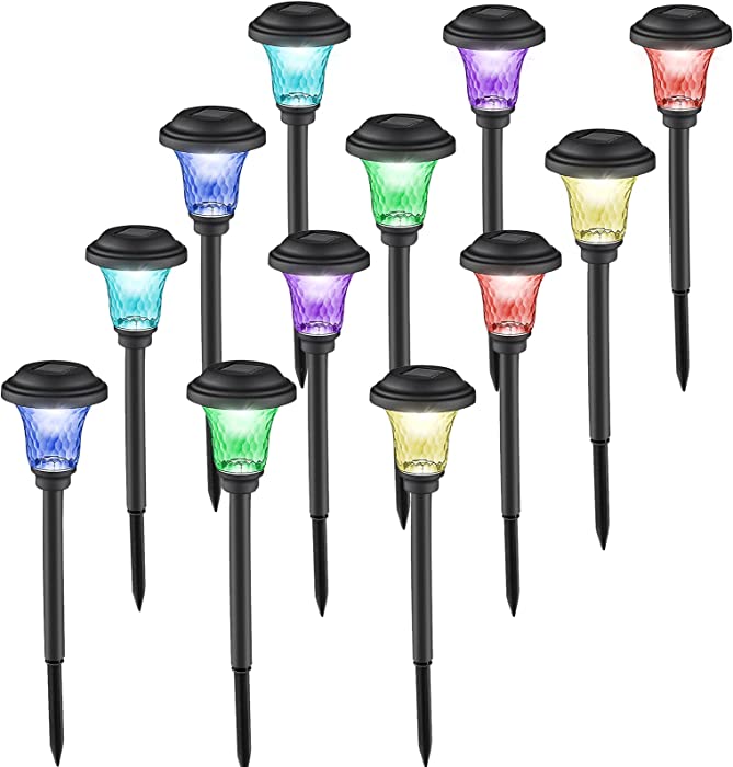 Solar Lights Outdoor Waterproof, HiSolar 12 Pack Color Changing Solar Pathway Lights Outdoor Garden Lights Solar Powered Path Lights LED Landscape Lighting for Patio, Lawn, Yard (Colorful)