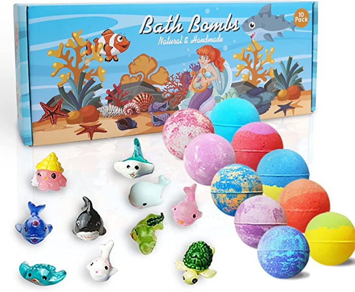 Bath Bombs for Kids,10 Kids Bath Bombs with Surprise Toys Inside, Organic with Natural Bath Bombs, Handmade Birthday Christmas Surprise Gift for Kids