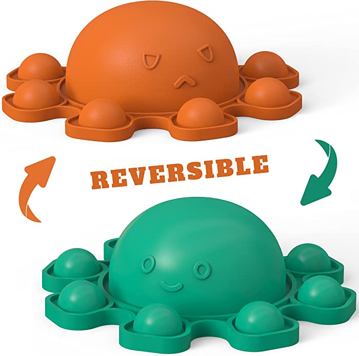Reversible Mold Free Bath Toys – No Holes Octopus Baby Bath Toy or Pool Toys for Toddlers 1-3 BPA-Free, Dishwasher-Safe Boy & Girl Bath Toys That Float, Pop & Stick for Tub Time Orange/Green