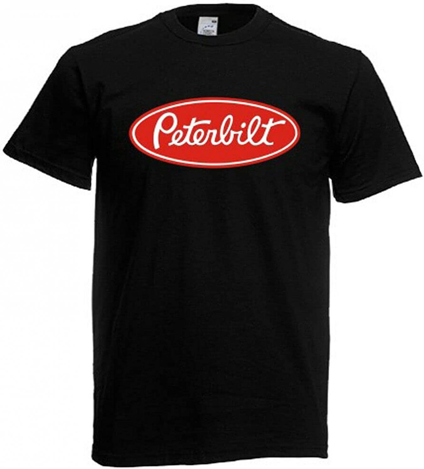 Peterbilt Trucks Red Logo Symbol Men's Black T-Shirt Funny Birthday Cotton Tee Vintage Gift for Men Women