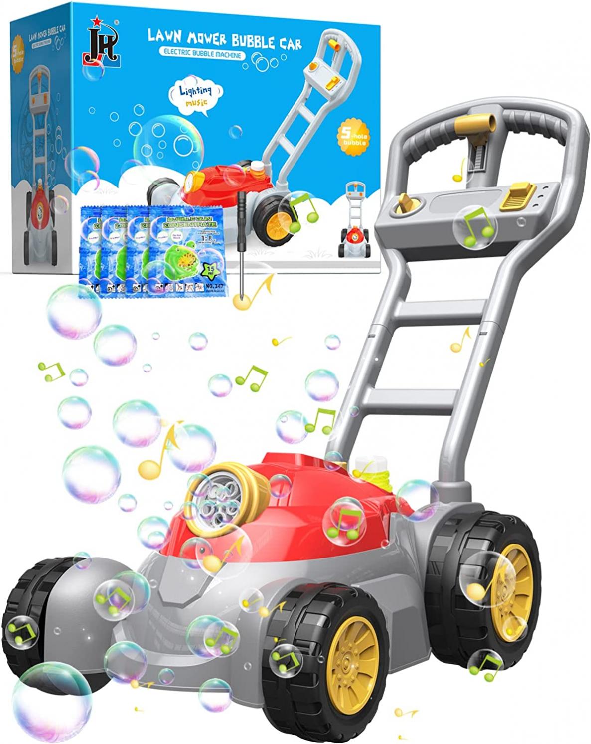 (Upgraded) Bubble Lawn Mower, BEYYON Red Lawn Mower Bubble Machine for Kids,Bubble Machine for Toddlers 3-6 Outdoor,Gardening Push Lawn Mower Toys Gifts for Preschool Kids Boys, Girls(Multicolored)