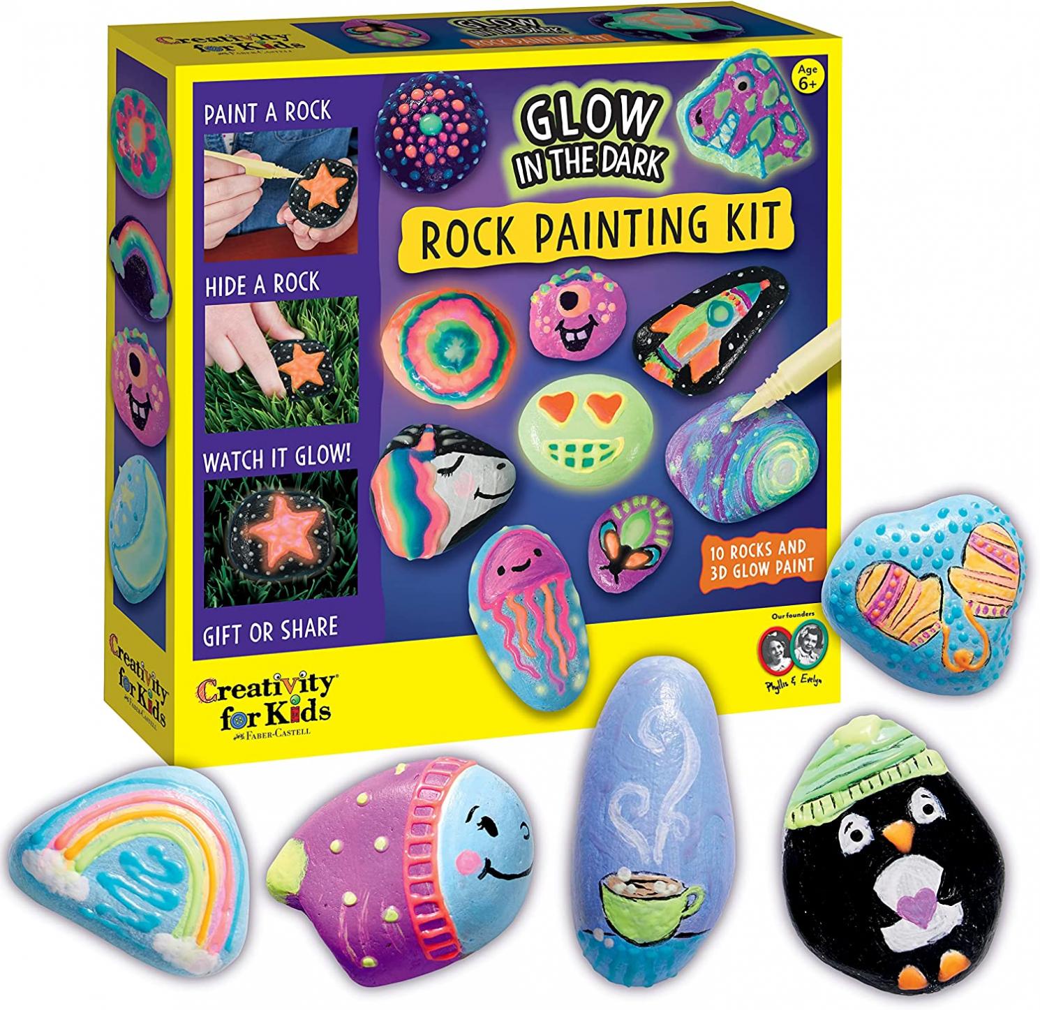 Creativity for Kids Glow in the Dark Rock Painting Kit - Painting Rocks Kids Craft, Arts and Crafts for Kids Ages 6-8+, Creative Gifts for Kids