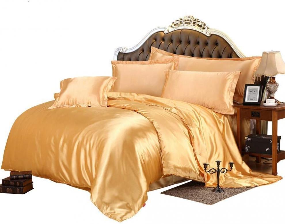 Hotel Collection Ultra Soft Silk Like Satin 3 Piece Comforter Set (Comforter + 2 Pillow Shams) Durable Comfort Bedding Set Oversized Queen, Gold