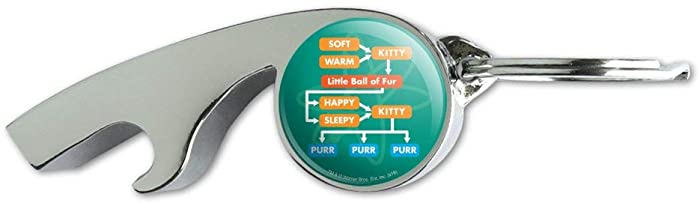 Big Bang Theory Soft Kitty Flow Chart Keychain Chrome Plated Metal Whistle Bottle Opener