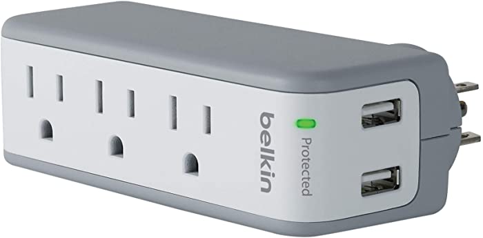 Belkin Wall Mount Surge Protector - 3 AC Multi Outlets & 2 USB Ports - Flat Rotating Plug Splitter - Wall Outlet Extender for Home, Office, Travel, Computer Desktop & Charging Brick - 918 Joules