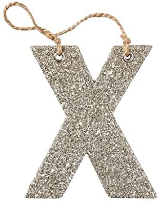 Alphabet Initial Letter - X - Silver Glitter Christmas Ornament - 1 Each Pottery Barn