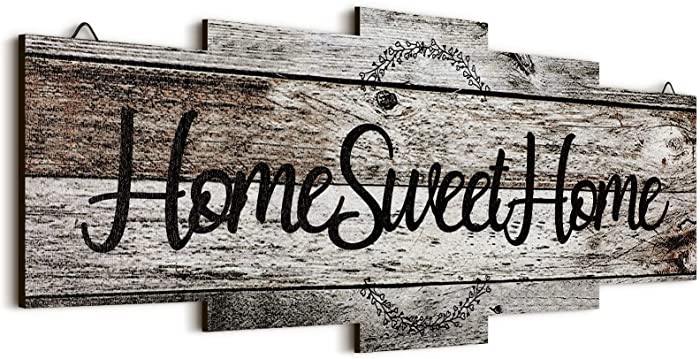 Jetec Home Sweet Home Sign, Rustic Wood Home Wall Decor, Large Farmhouse Home Sign Plaque Wall Hanging Wooden Sign for Bedroom, Living Room, Wall, Wedding Decor (Gray)