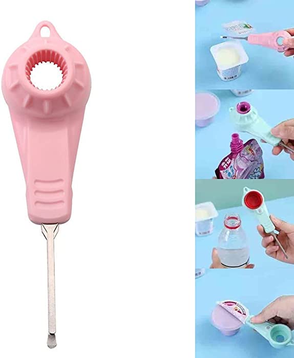 Twisting Cover Device Jelly Yogurt Cap Suction Bag Bottle Opener Tearing Tool for Mineral Water Coca Cola Sprite Beverage, Can Be Magnetically Absorbed on the Refrigerator and Hung Wall-mounted (pink)