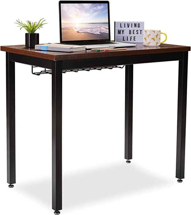 The Office Oasis Small Computer Desk with Cable Management Tray, 36in Length, Teak