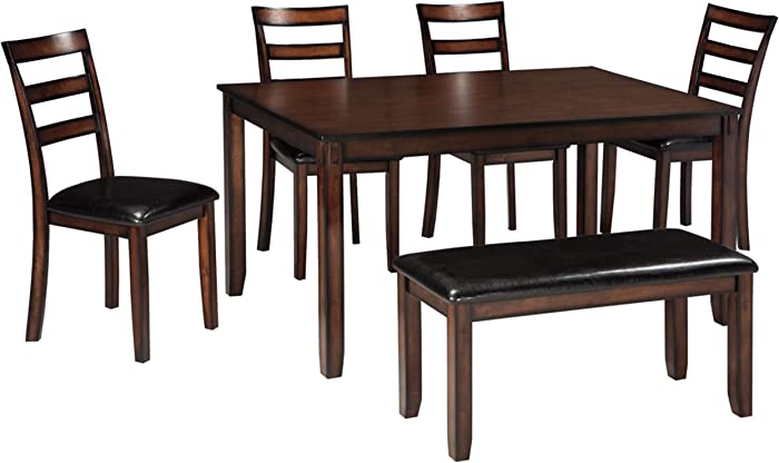 Signature Design by Ashley Coviar 6 Piece Dining Set, Includes Table, 4 Chairs & Bench, Dark Brown