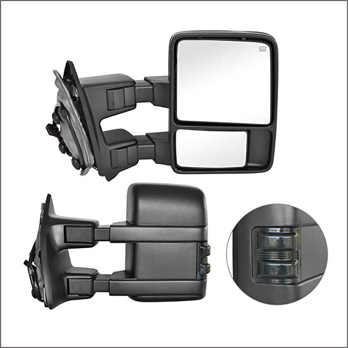 Perfit Zone Towing Mirrors Replacement Fit for 1999-2007 F-250 F-350 F-450 F-550 SUPER DUTY,POWER HEATED,W/SMOKE SIGNAL,BLACK (PAIR SET)