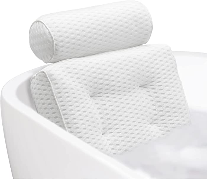 Shechane Soft Bath Pillows for Tub – Neck, Back, Shoulder, and Head Support, Non-Slip Bathtub Pillows with 4 Sturdy Suction Cups, 4D Air Mesh Spa Pillow Fits All Tubs, Extra Thick, Soft and Quick Dry