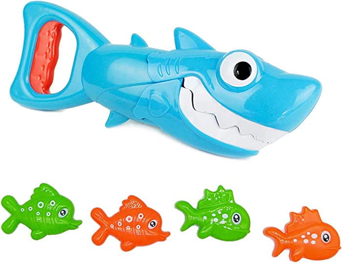 INvench Shark Grabber Baby Bath Toys - 2021 Upgraded Blue Shark with Teeth Biting Action Include 4 Toy Fish Bath Toys for Boys Girls Toddlers