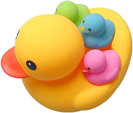 Ahua Bath Duck Toys 4 Pcs Colorful Rubber Duck Family Squeak Ducks Baby Shower Toy for Toddlers Boys Girls 3 Months+ (Colorful Duck Family)