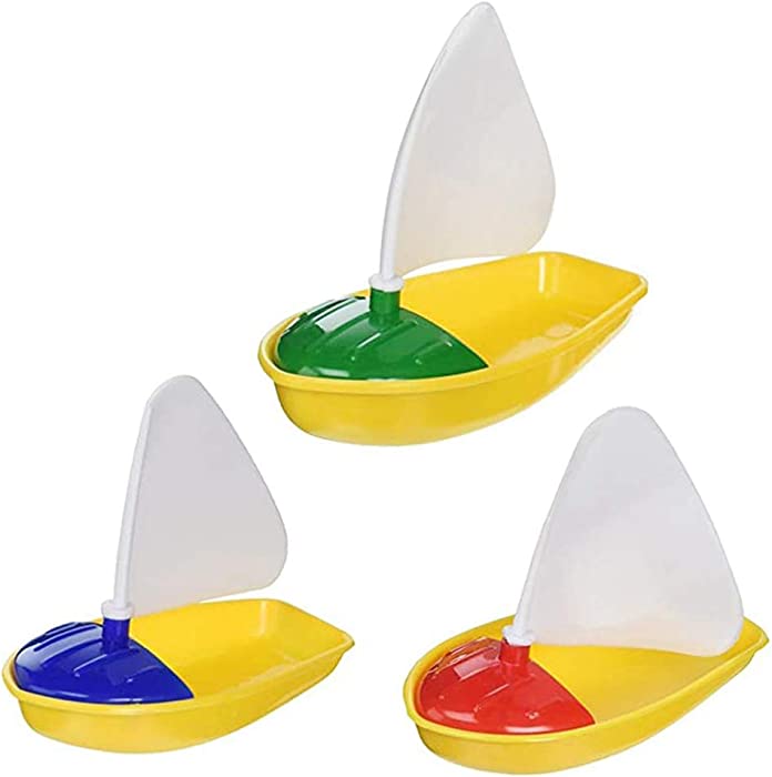 Perezy 3Pcs Bath Boat Toy Plastic Sailboats Toys Bathtub Sailing Boat Toys for Kids (Multicolor Small+Middle+Large Size)