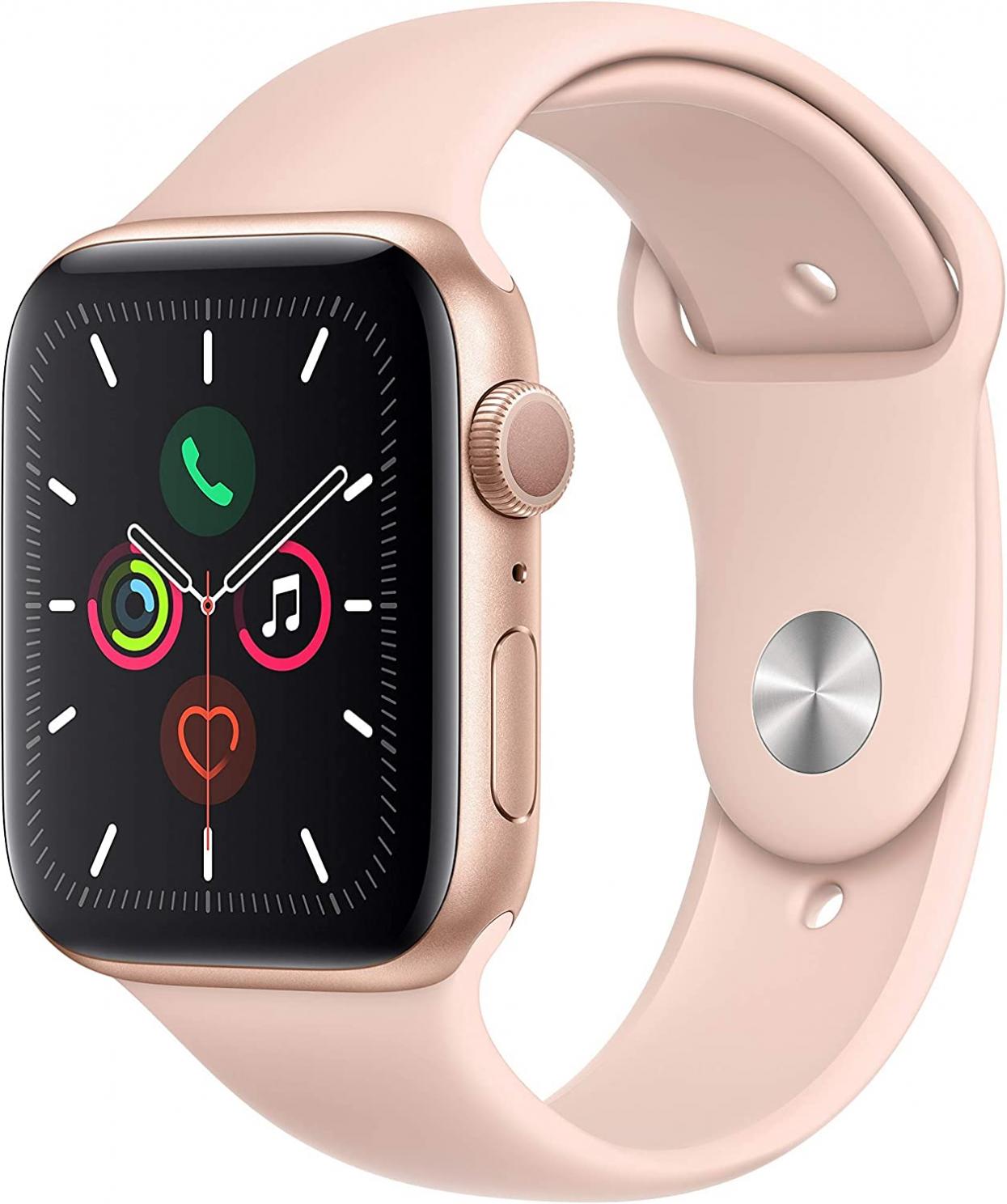 Apple Watch Series 5 (GPS, 44MM) Gold Aluminum Case with Pink Sand Sport Band (Renewed)