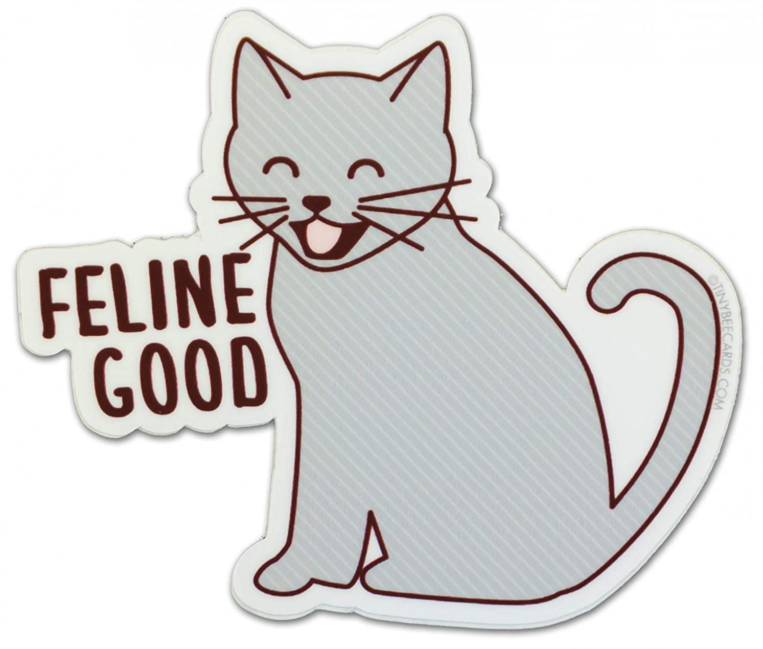 Funny Cat Vinyl Sticker"Feline Good" - Funny Pun Cat Lover Gift, Laptop Bike Car or Water Bottle Decal, Dishwasher Safe