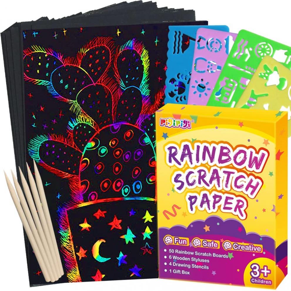 pigipigi Scratch Paper Art for Kids - 60 Pcs Magic Rainbow Scratch Paper Off Set Scratch Crafts Arts Supplies Kits Pads Sheets Boards for Party Games Easter Christmas Birthday Gift