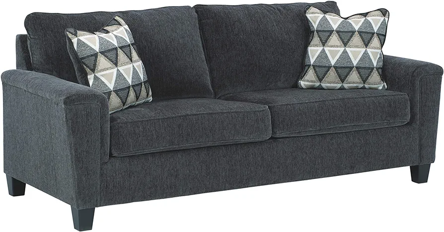 Signature Design by Ashley Abinger Chenille Contemporary Sofa with 2 Accent Pillows, Dark Gray