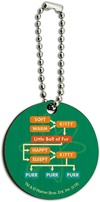 Big Bang Theory Soft Kitty Flow Chart Wood Wooden Round Keychain Key Chain Ring