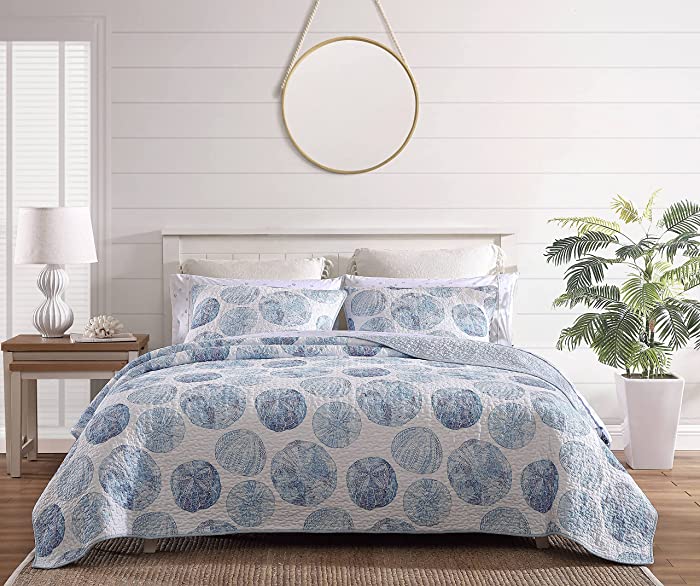 Tommy Bahama | Ocean Isle Collection | Quilt Set - 100% Cotton, Lightweight & Breathable Bedding, Pre-Washed for Added Softness, King, Blue