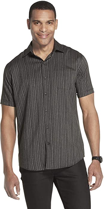 Van Heusen Men's Air Short Sleeve Button Down Poly Rayon Solid Shirt
