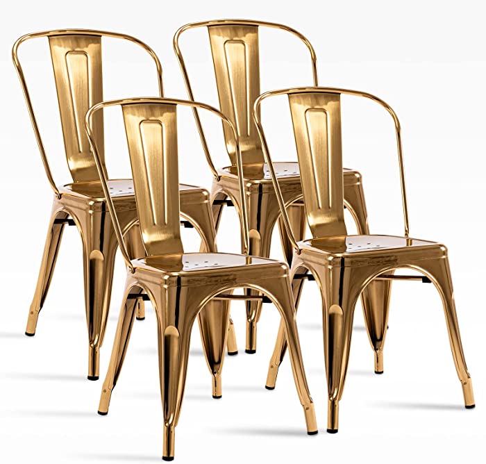 MFD Living Metal Dining Chairs, 18 Inches Height Tolix Chair, Set of 4 Indoor Metal Dining Chairs, Stackable Chair for Restaurant Dining Room Kitchen (Gold)