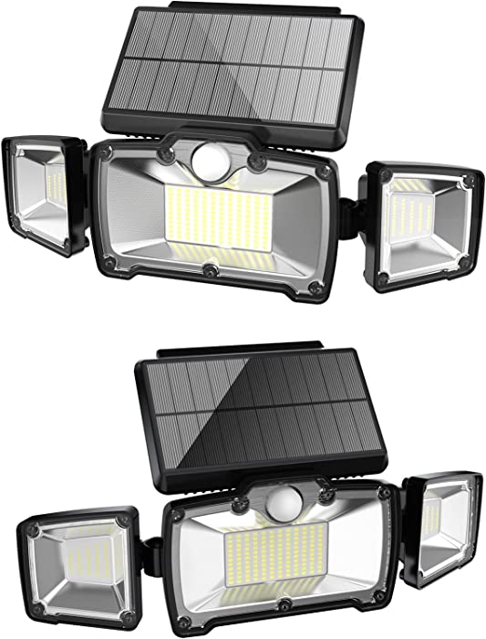 Solar Flood Lights Outdoor Changhom 218 LED Motion Sensor Outdoor Lights Security Lighting with 3 Modes 3-Heads Adjustable 150° Waterproof Remote Control Solar Power Lights for Garden and Yard-2 Pack