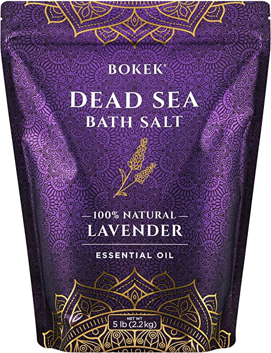 Bokek Organic Lavender Bath Salt, Dead Sea Salt Scented with Certified Organic Essential Oil, Large Bulk 5 Pound Zipper Bag