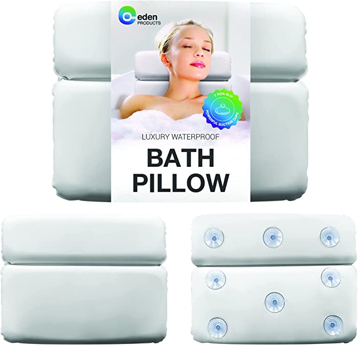 EdenProducts Soft Spa Bath Pillow for Tub Neck and Back Support, Relaxing Bath Tub Pillow Headrest for Bath, Spa, Jacuzzi, 2 Panel, 8 Strong Suction Cups, 14.5”x11” - White