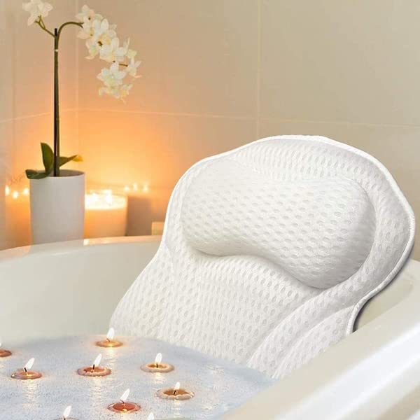 MCY Bath Pillows for Tub Neck and Back Support, Ergonomic Bath Tub Pillow Headrest, Bathtub Pillow Asseccories with Air Mesh, 6 Non-Slip Suction Cups for Men Women- Fits All Bathtub