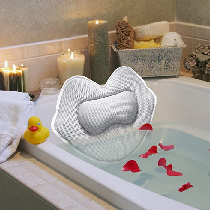 Bath Pillow Luxury Bathtub Pillow, Ergonomic Bath Pillows for Tub Neck and Back Support, Bath Tub Pillow Headrest, Spa Cushion for Tub, with 3D Air Mesh
