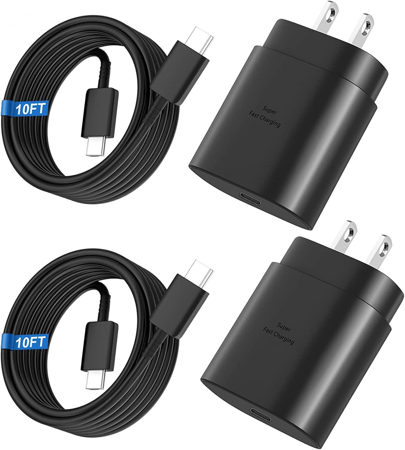 Super Fast Charger Type C, 25W USB C Wall Charger Fast Charging for Samsung Galaxy S22/S22 Ultra/S22+/S21/S21 Ultra/S21+/S20/S20 Ultra/Note 20 Ultra/Note 10/Z Fold 3 with 10FT C Charger Cable 2Pack