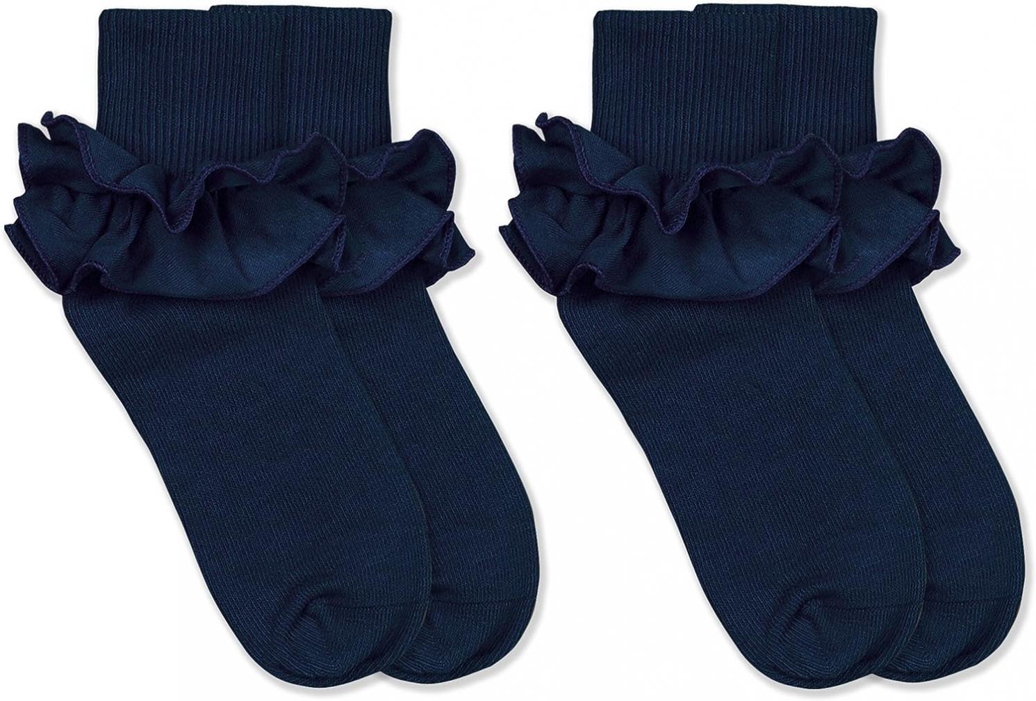 Jefferies Socks Girls Misty Ruffle Lace School Uniform Dress Turn Cuff Socks 2 Pair Pack