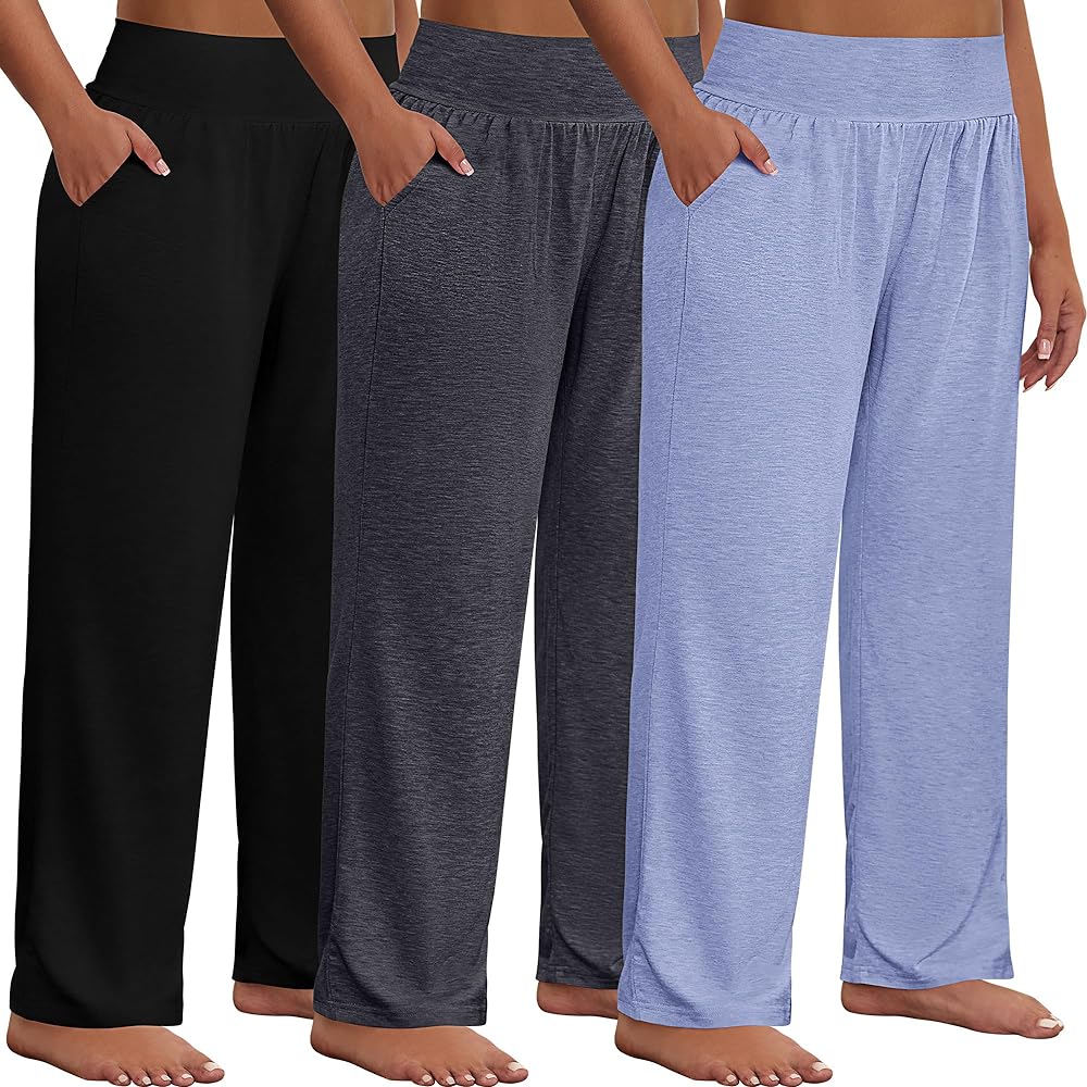 Neer 3 Pack Women Plus Size Wide Leg Yoga Pants High Waist Sweatpants Plus Size Palazzo Pants Lounge Pants with Pockets