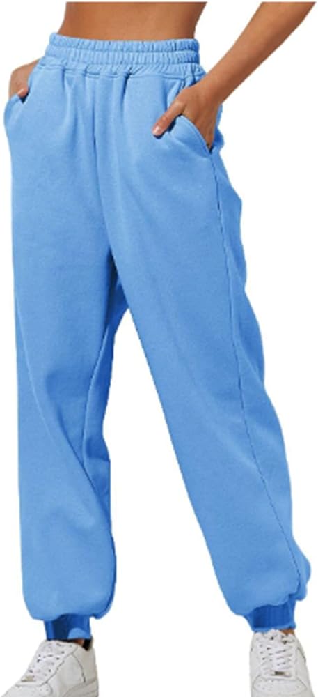 Women's Athletic Pants High Waisted Loose Sweatpants Comfortable Jogging with Pockets Casual Plus Size Solid Color
