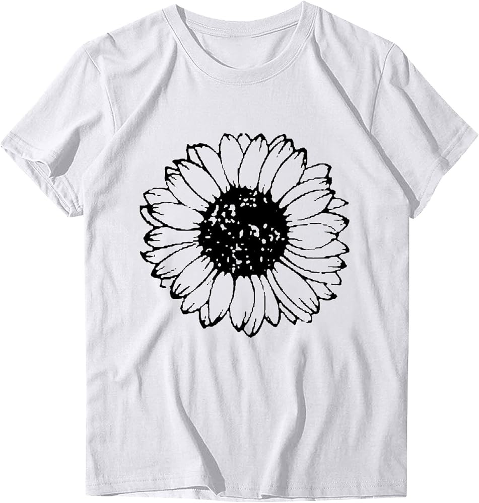 ZunFeo Summer Tops for Women Sunflower Graphic Tshirt Shirts Loose Fit Round Neck Fashion Basic Tees Soft Comfy Tunic Blouse
