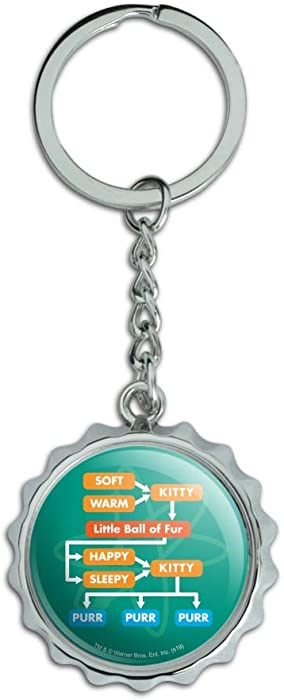 Big Bang Theory Soft Kitty Flow Chart Keychain Chrome Plated Metal Pop Cap Bottle Opener