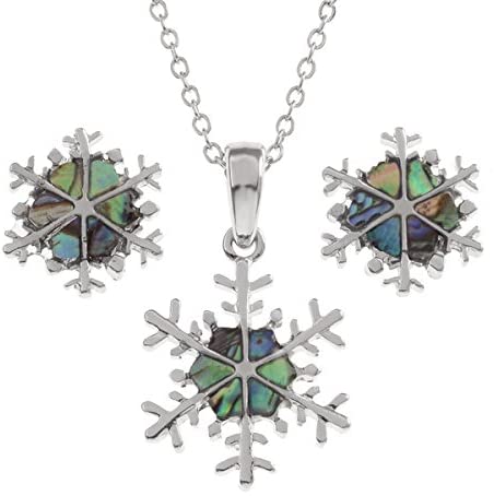 Talbot Fashions Tide Jewellery Inlaid Paua Shell Snowflake Pendant & Stud Earring Set