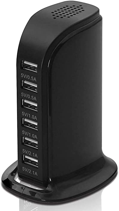 6-Port USB Wall Charger Desktop Charging Station Quick Charge 2.1,Compatible with Compatible for Phones,Tablets Smartphones and More(Black)