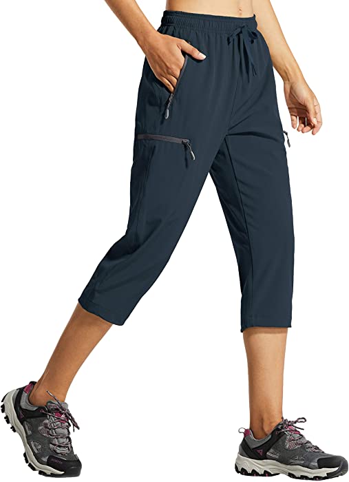 Libin Women's Cargo Hiking Pants Lightweight Quick Dry Capri Pants Athletic Workout Casual Outdoor Zipper Pockets